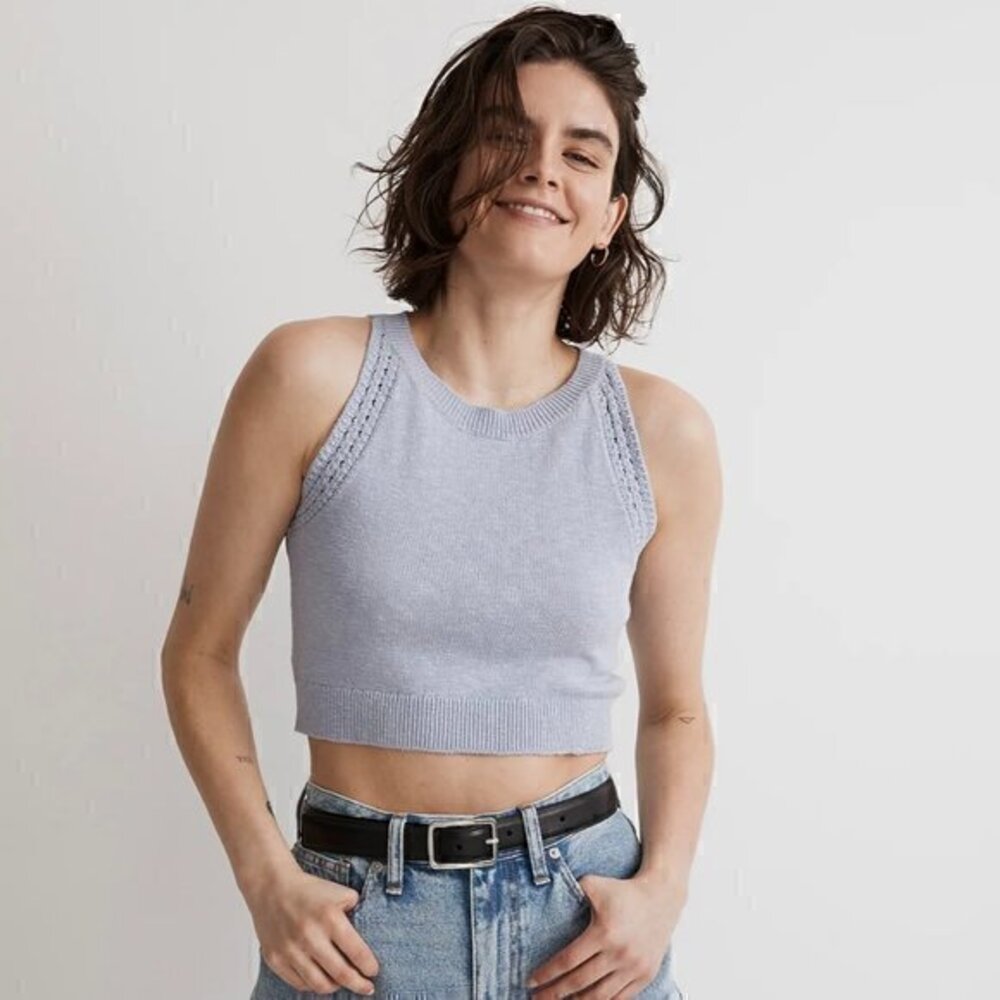 Madewell Crochet-Trim Crop Sweater Tank in Distant Peri Size M NWT